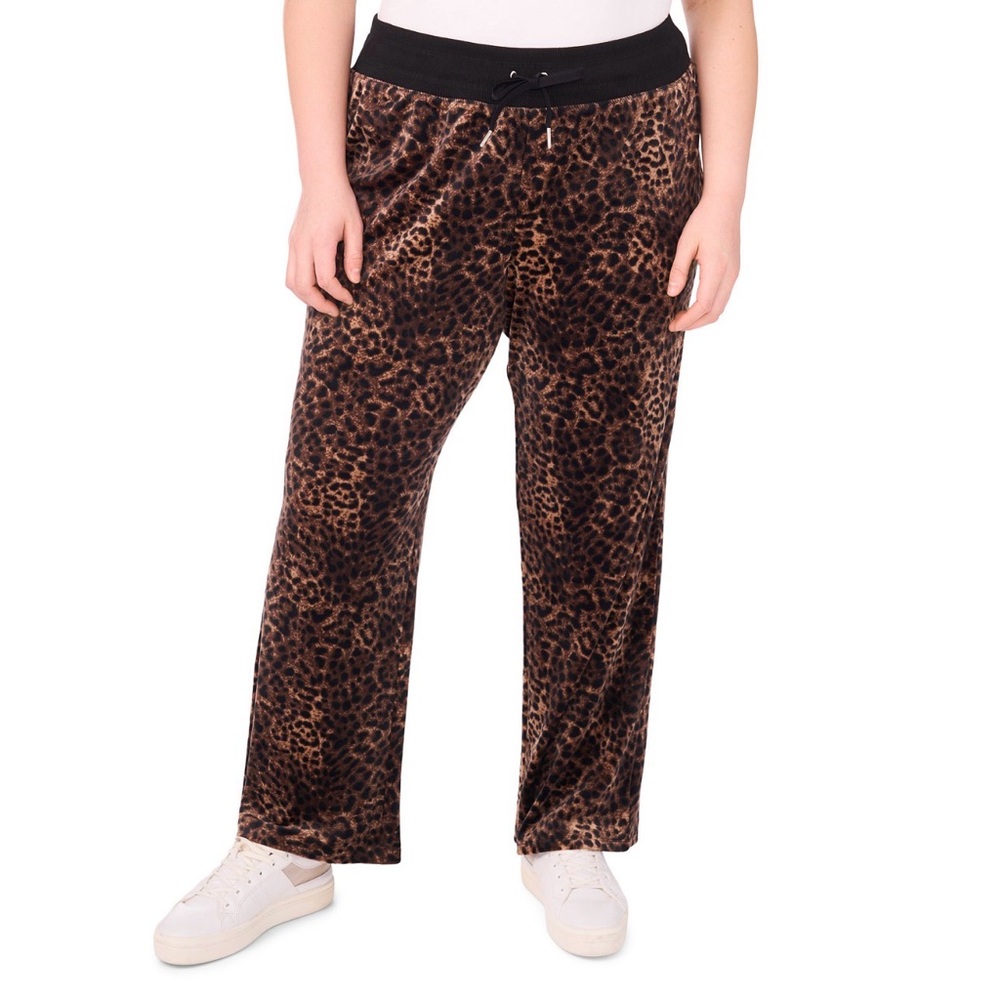 Vince Camuto Velour Animal-Print Drawstring Straight Leg Pants - NWT